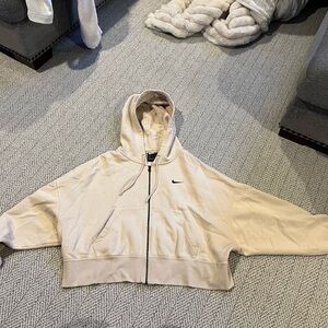 Nike Cream Zip-Up Hooded Jacket with Black Swoosh